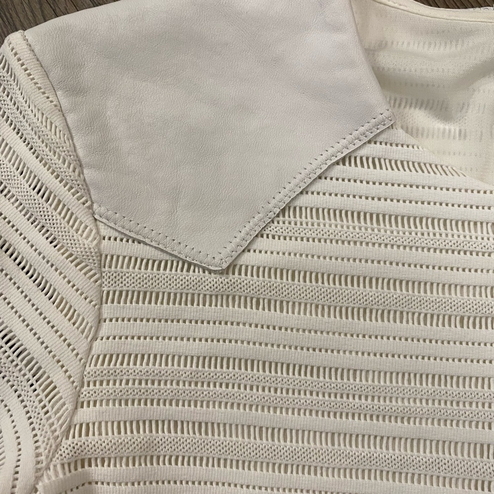 rag & bone White Basha Top, featuring lambskin shoulder panels and Crewneck - Picture 4 of 11